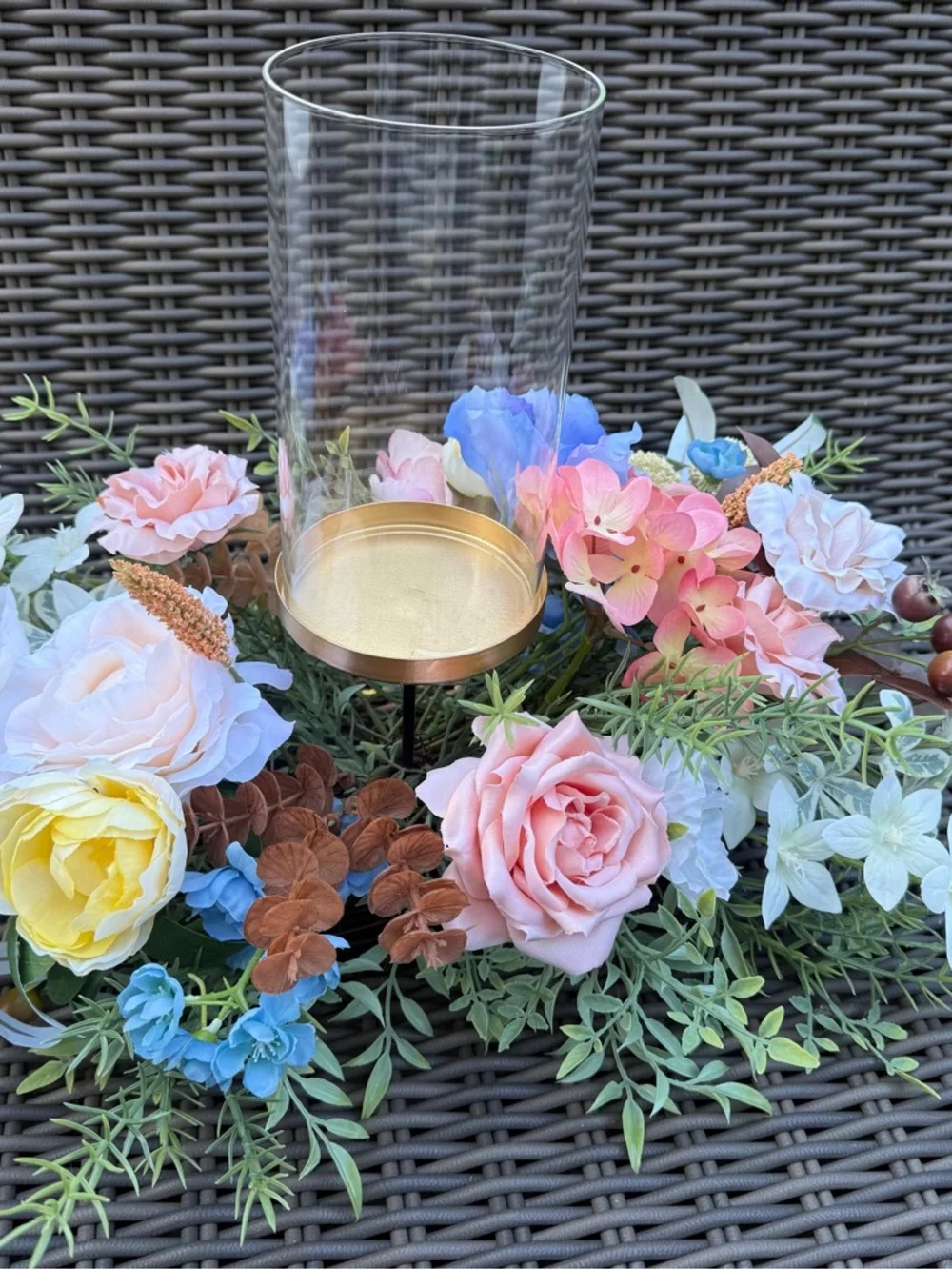 Grandin Road Glass Hurricane Floral Centerpiece - NWT